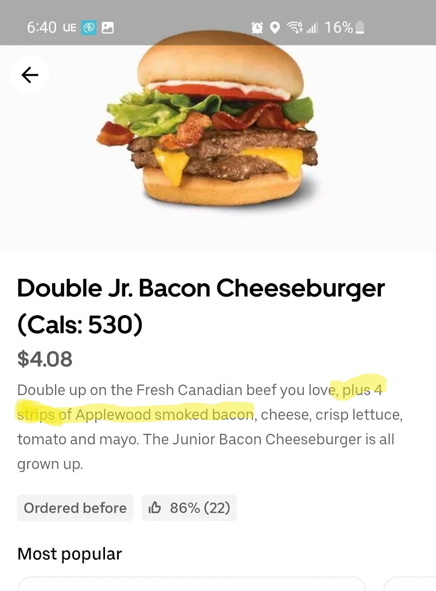 Menu, Wendy's