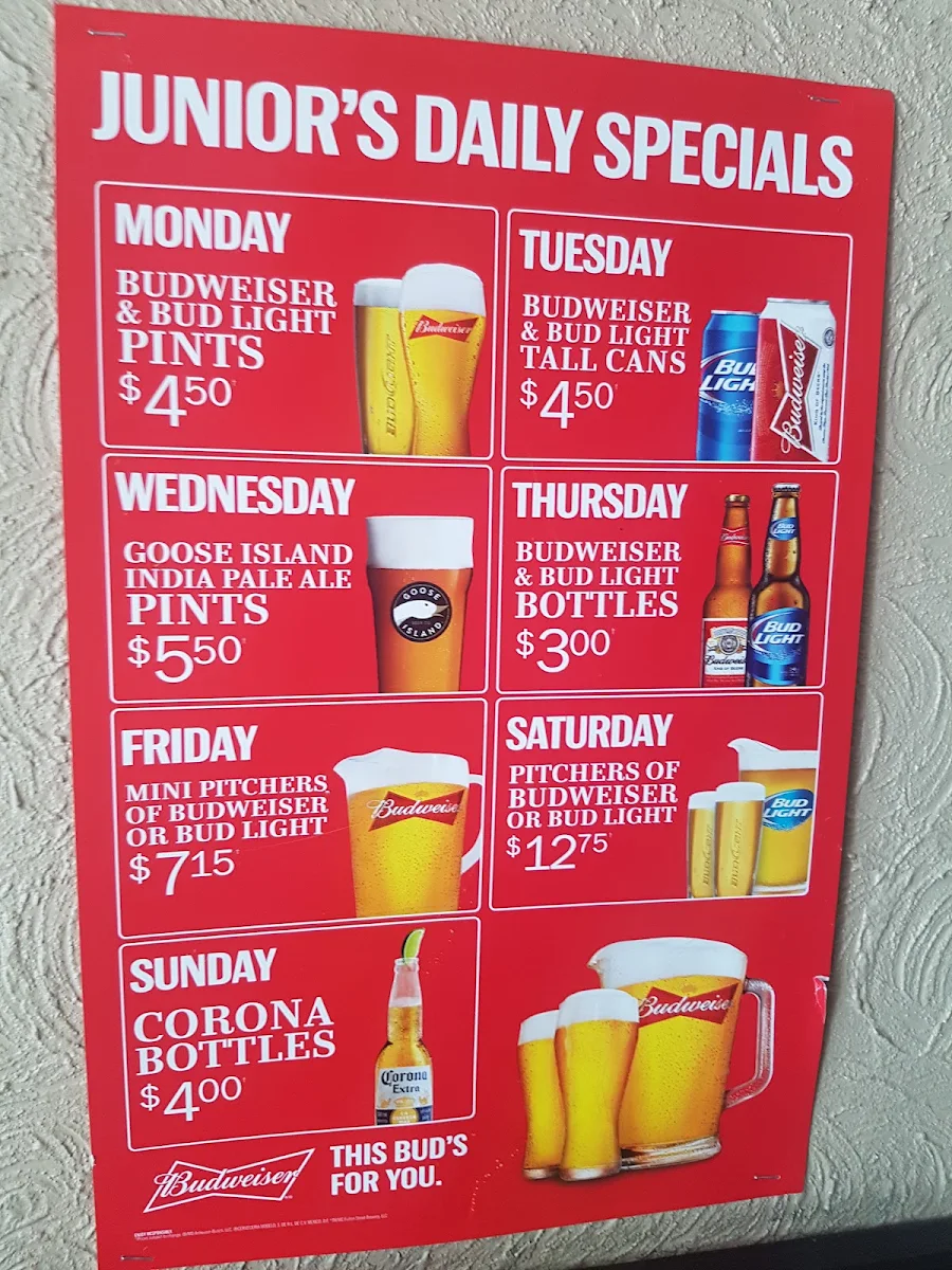 Menu, Junior's Sportsbar & Grill
