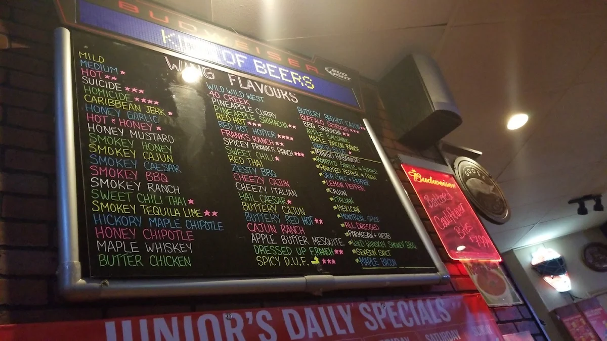 Menu, Junior's Sportsbar & Grill