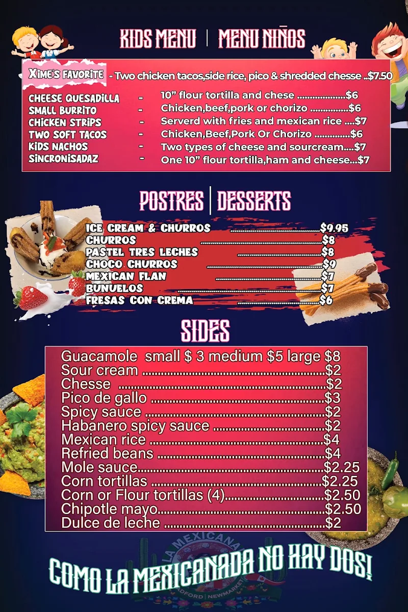 Menu, La Mexicanada Bradford