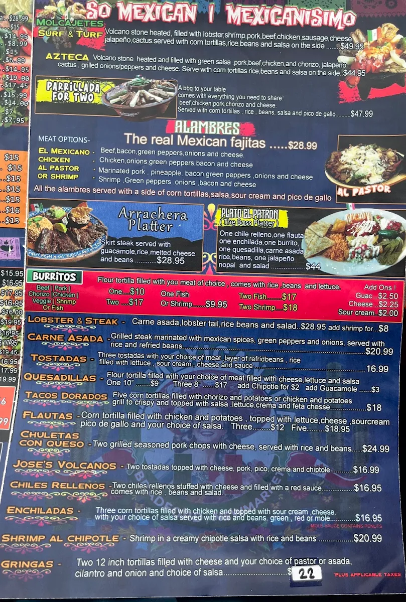 Menu, La Mexicanada Bradford