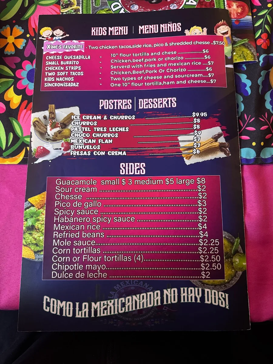 Menu, La Mexicanada Bradford