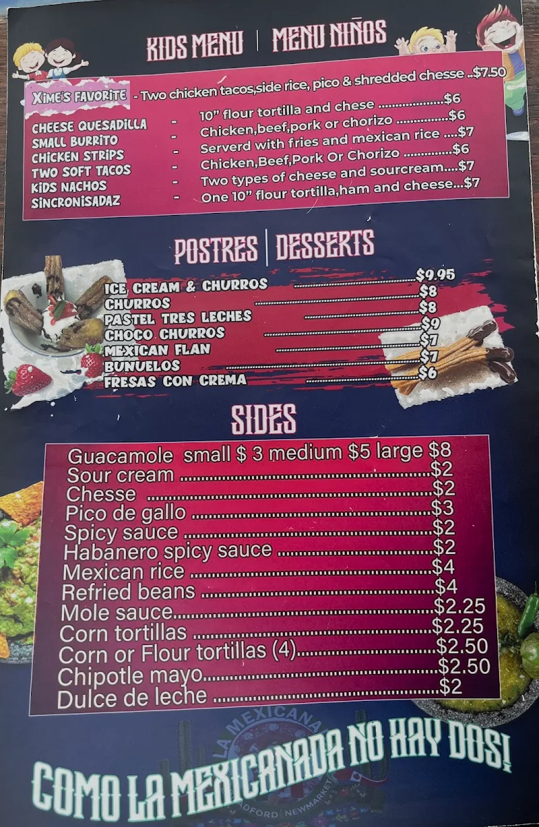 Menu, La Mexicanada Bradford
