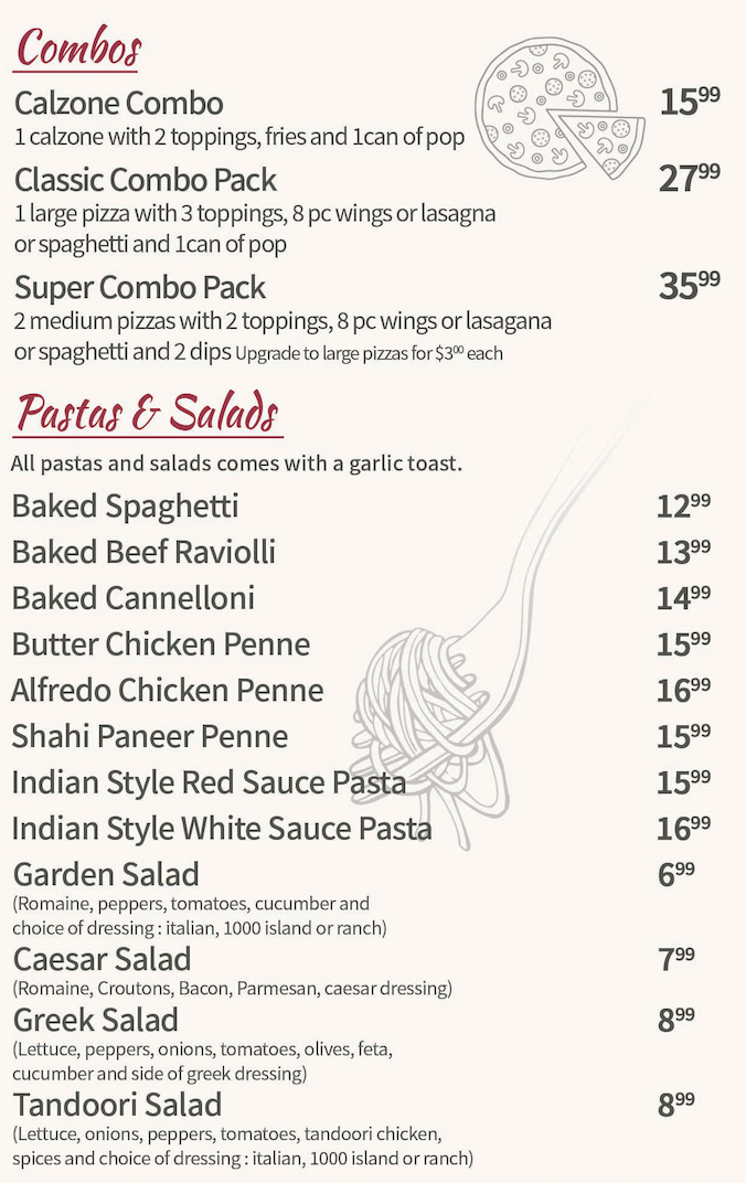Menu, Samosa Place