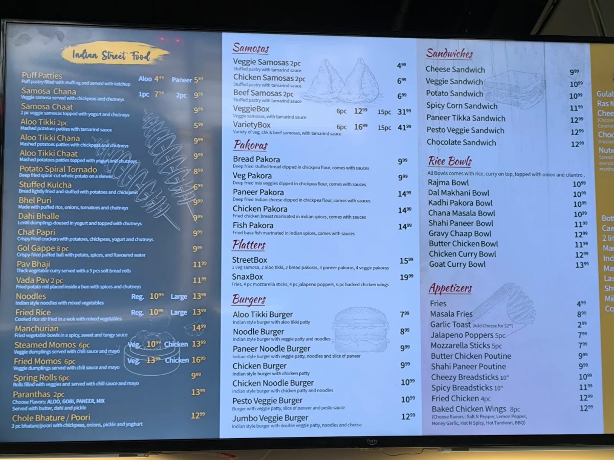 Menu, Samosa Place