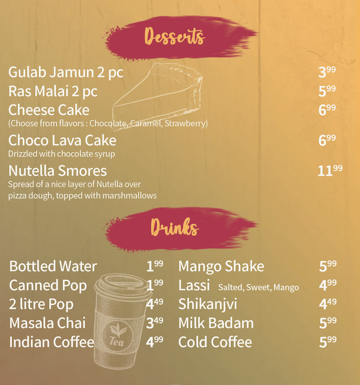 Menu, Samosa Place