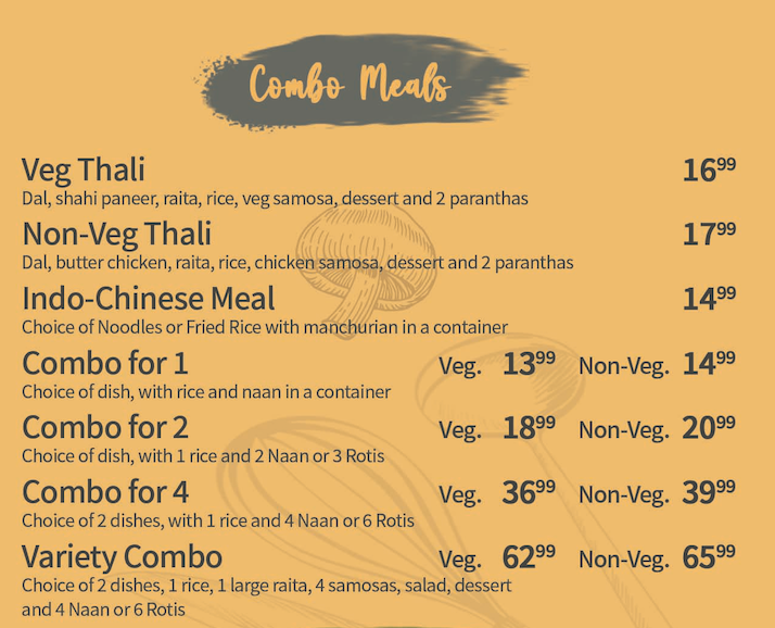 Menu, Samosa Place
