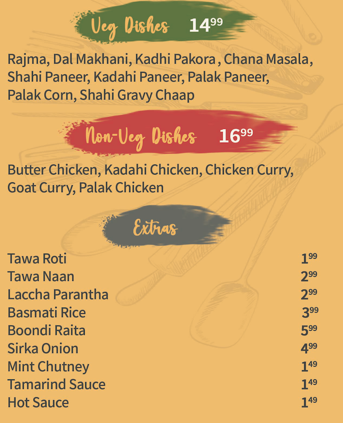 Menu, Samosa Place