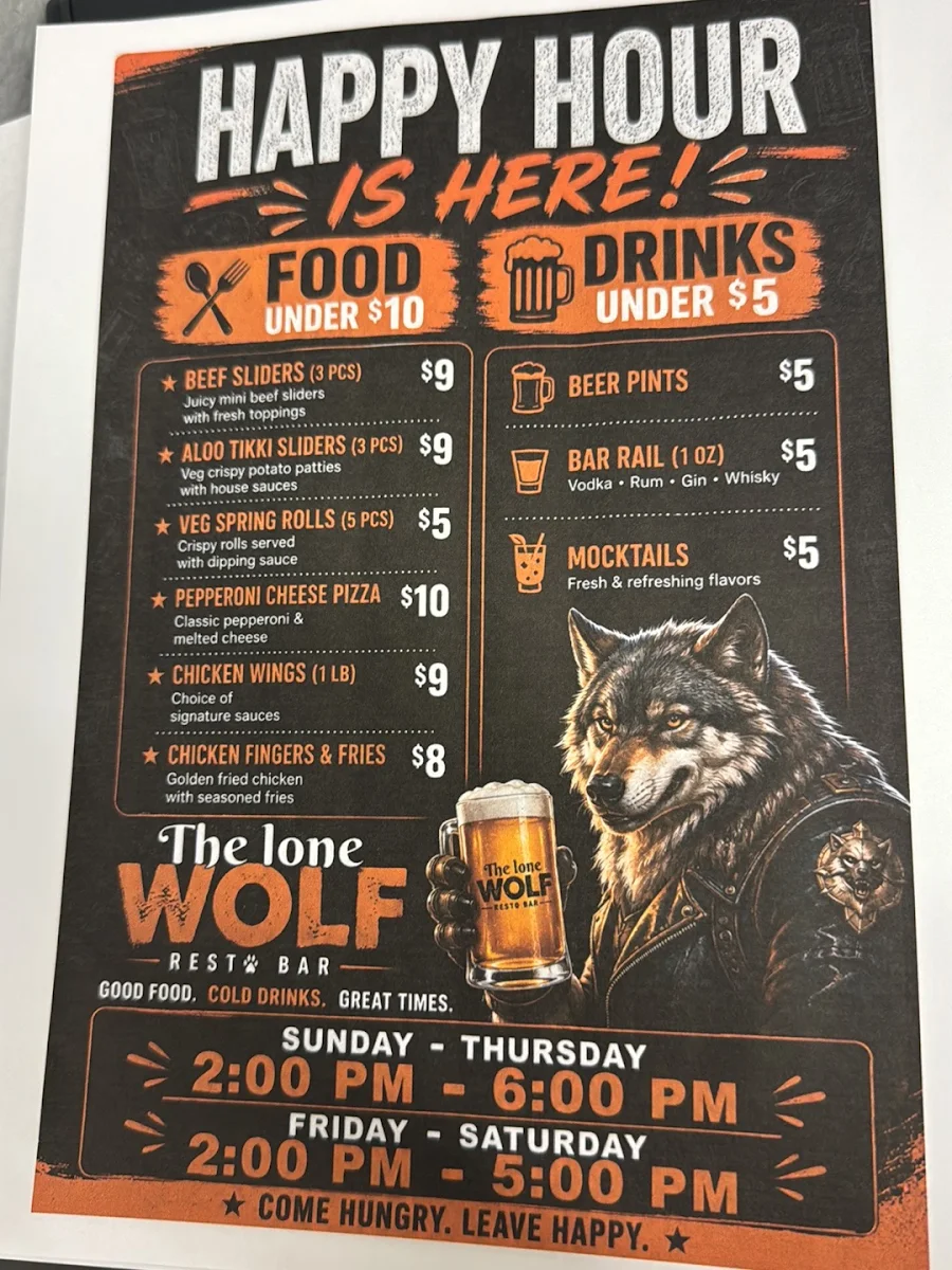 Menu, The Lone Wolf - Resto Bar