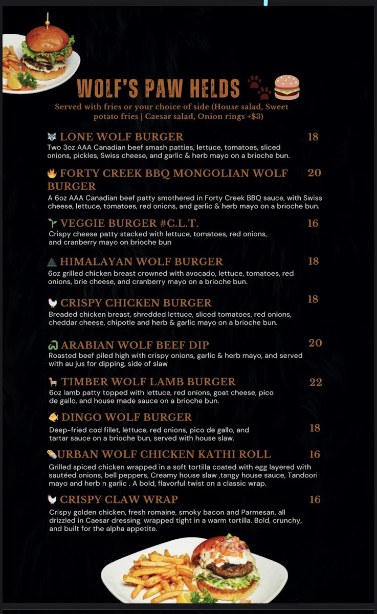 Menu, The Lone Wolf - Resto Bar