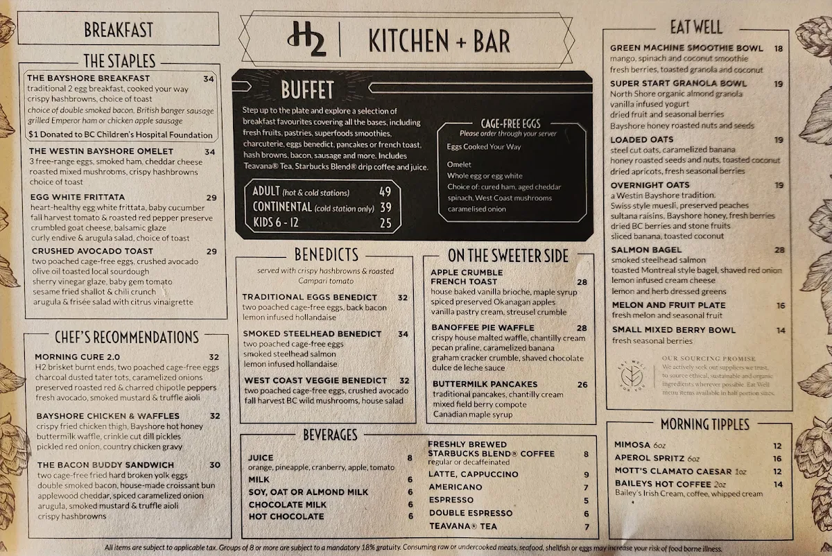 Menu, H2 Kitchen + Bar
