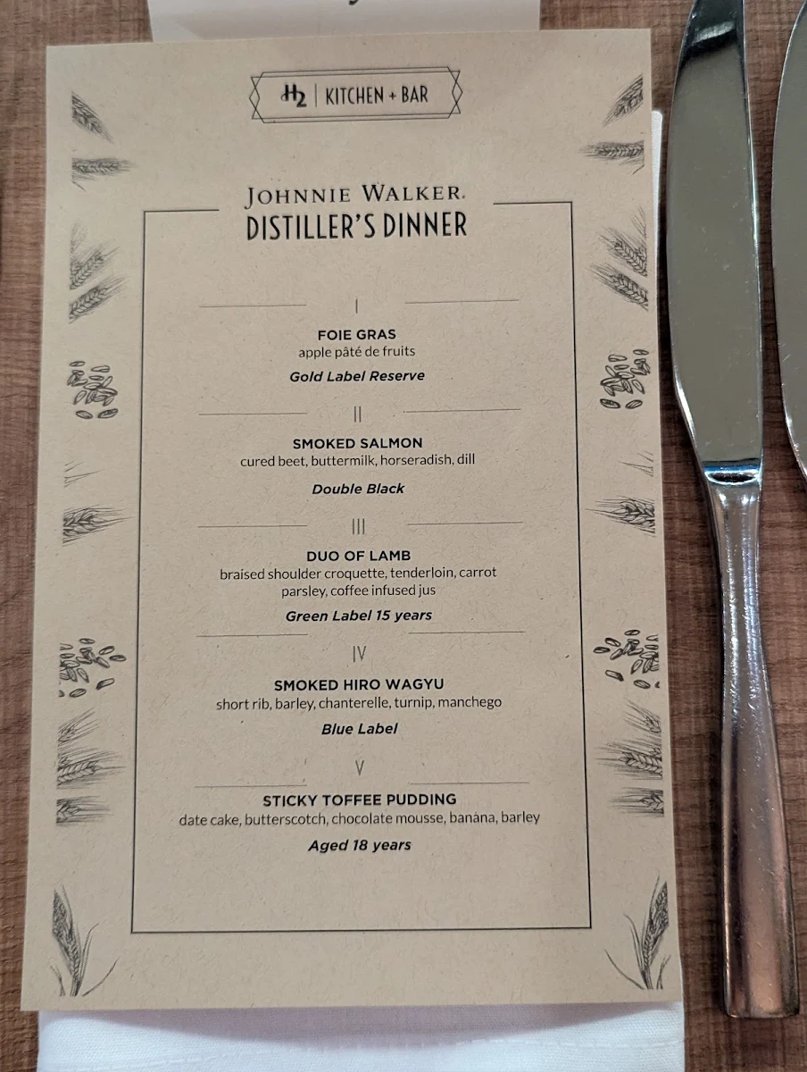 Menu, H2 Kitchen + Bar