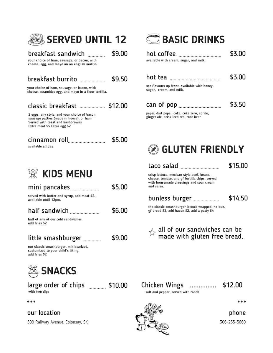 Menu, Schartner's Place