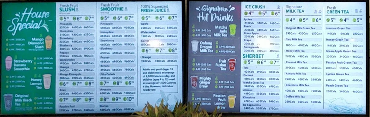 Menu, Real Fruit Bubble Tea