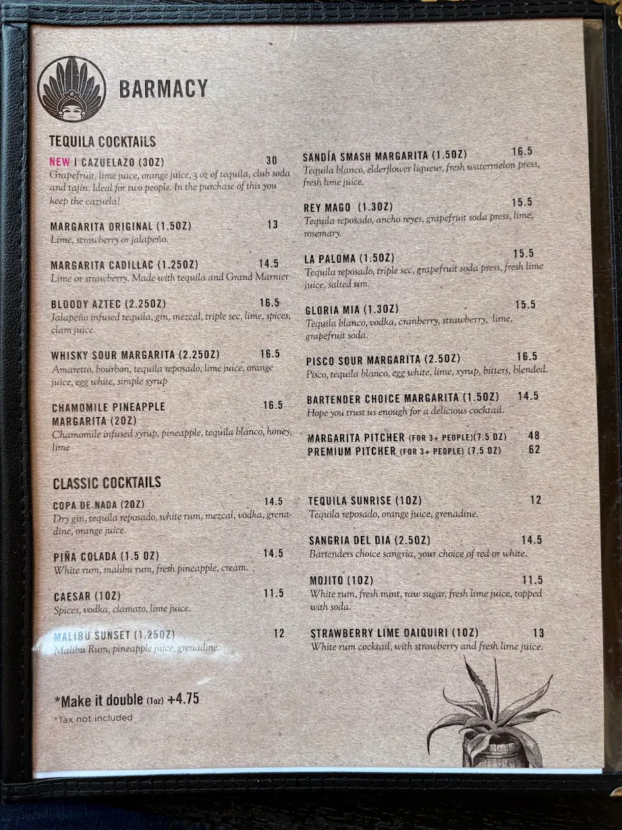 Menu, Original's Café Mexicano