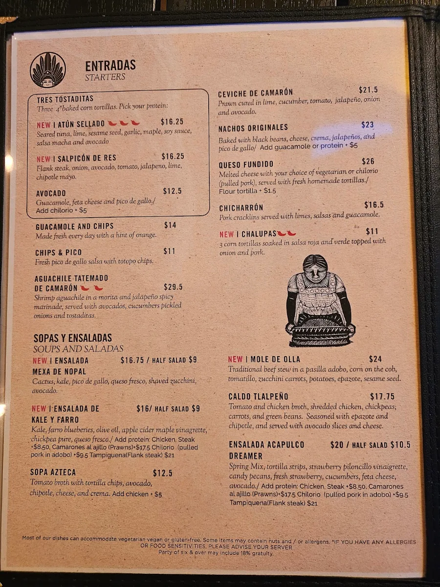 Menu, Original's Café Mexicano