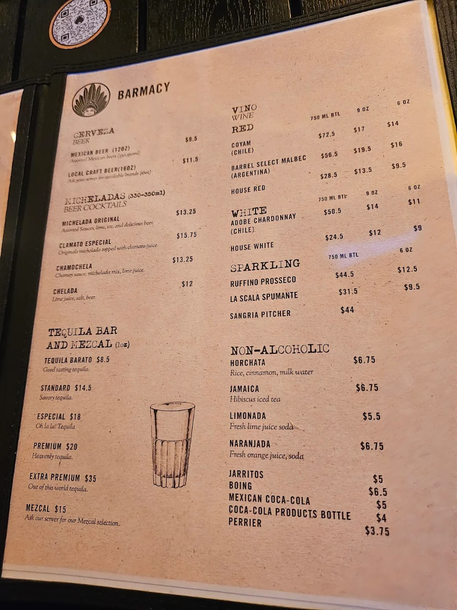 Menu, Original's Café Mexicano