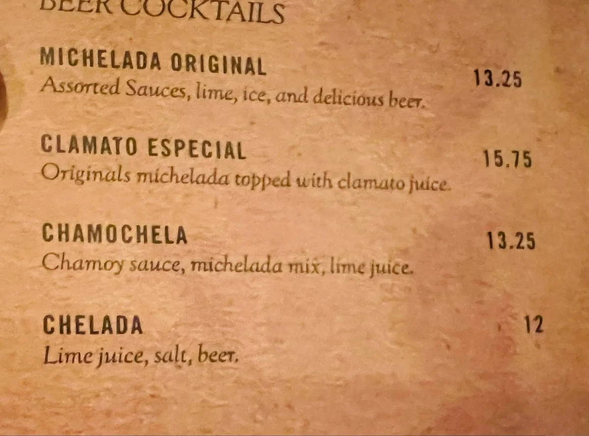 Menu, Original's Café Mexicano