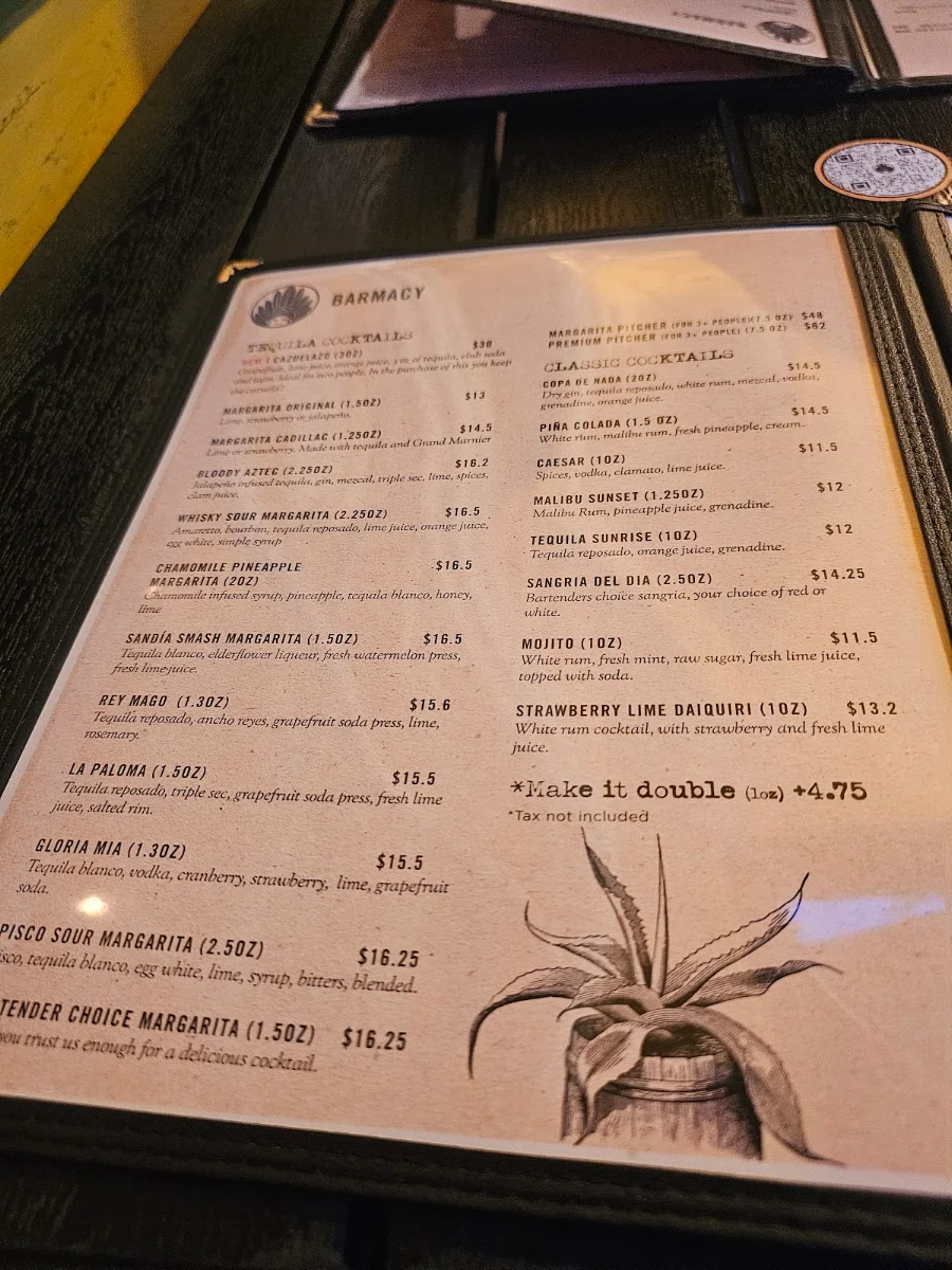 Menu, Original's Café Mexicano