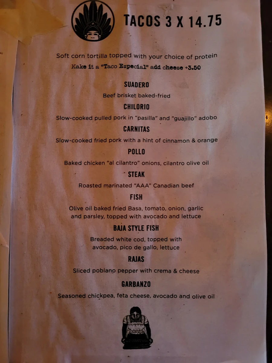 Menu, Original's Café Mexicano