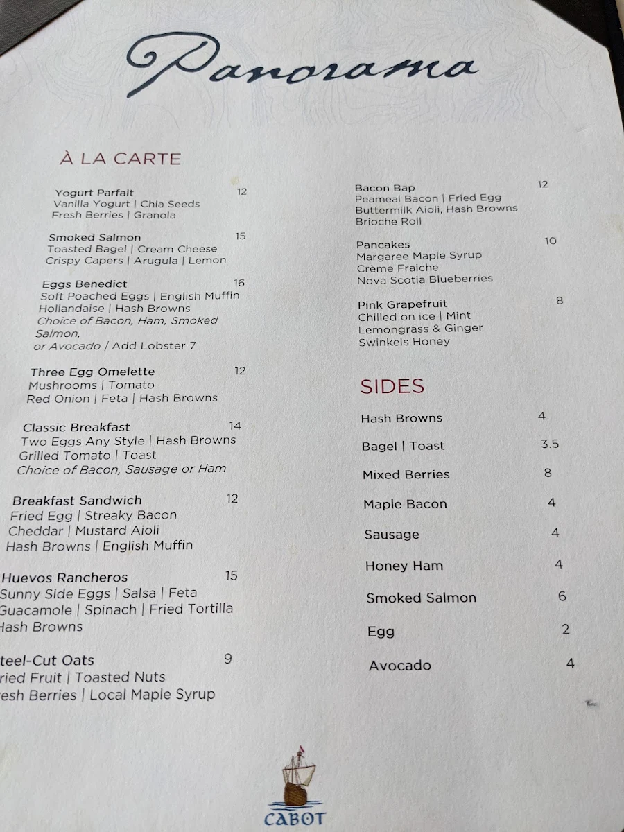 Menu, Panorama - Cabot Links