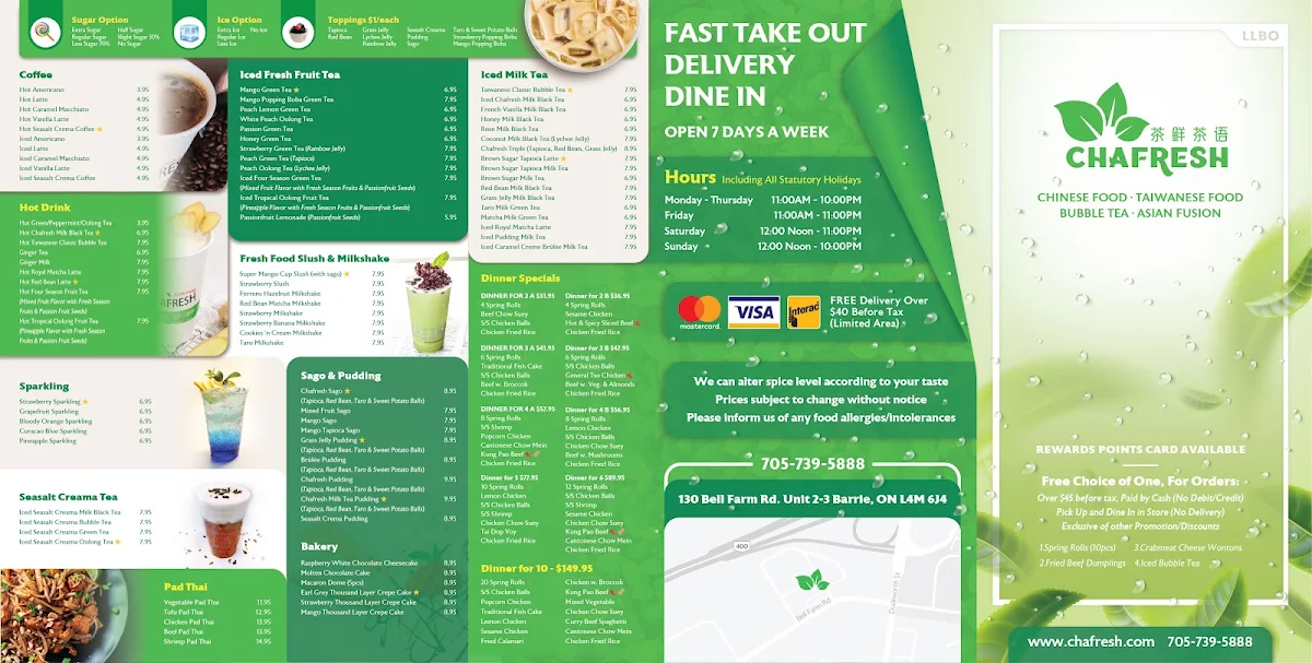 Menu, Chafresh 茶鲜茶语