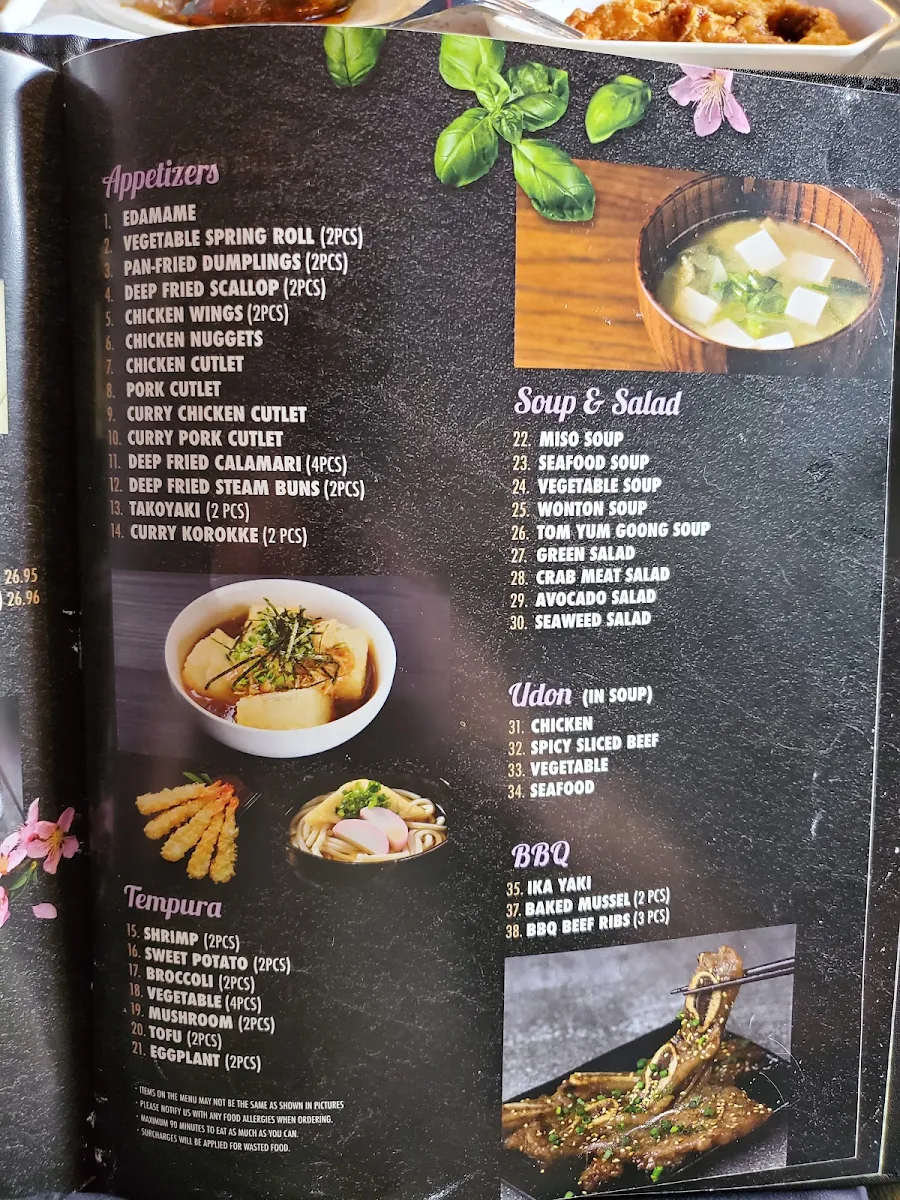 Menu, Fusion Sushi