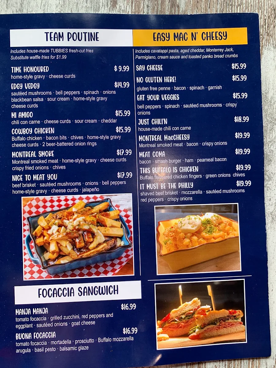 Menu, Tubbies Big Breakfast Lunch & Dairy Bar - Vaughan