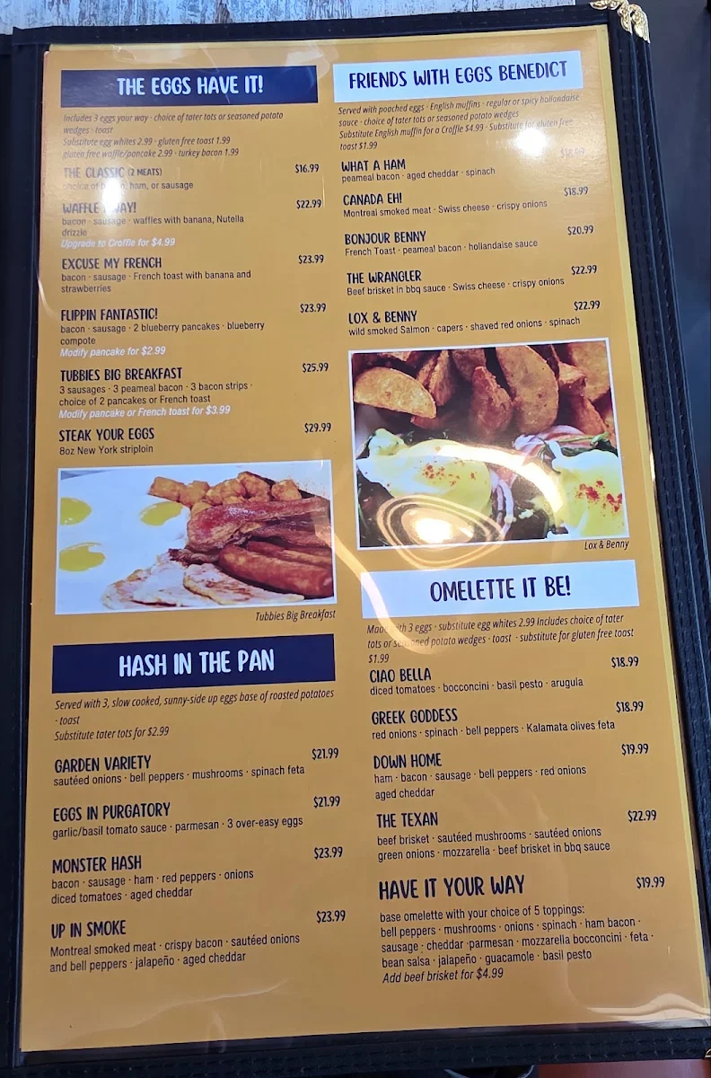 Menu, Tubbies Big Breakfast Lunch & Dairy Bar - Vaughan