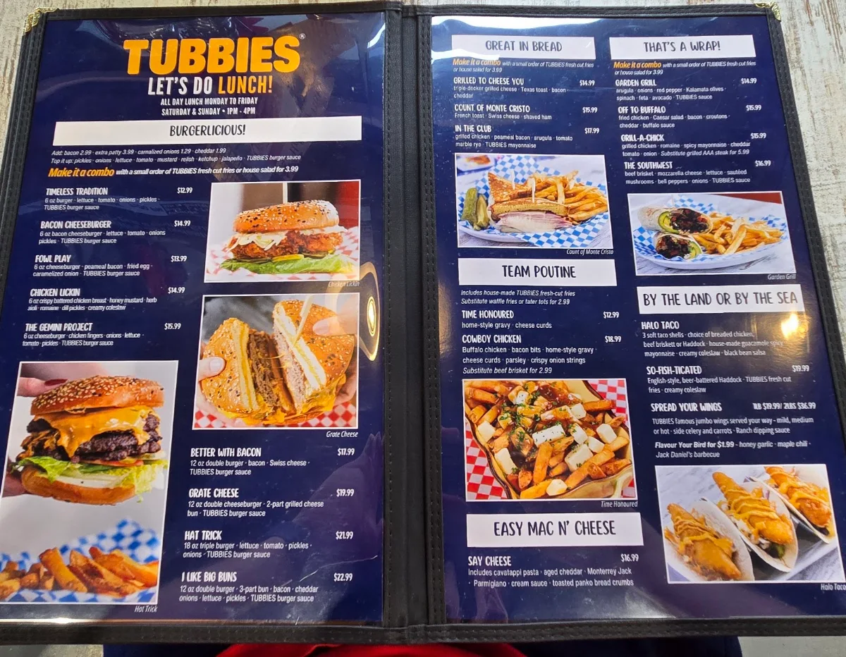 Menu, Tubbies Big Breakfast Lunch & Dairy Bar - Vaughan