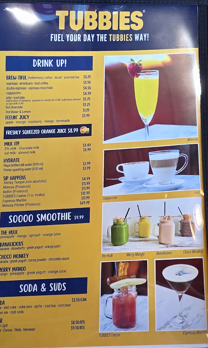 Menu, Tubbies Big Breakfast Lunch & Dairy Bar - Vaughan