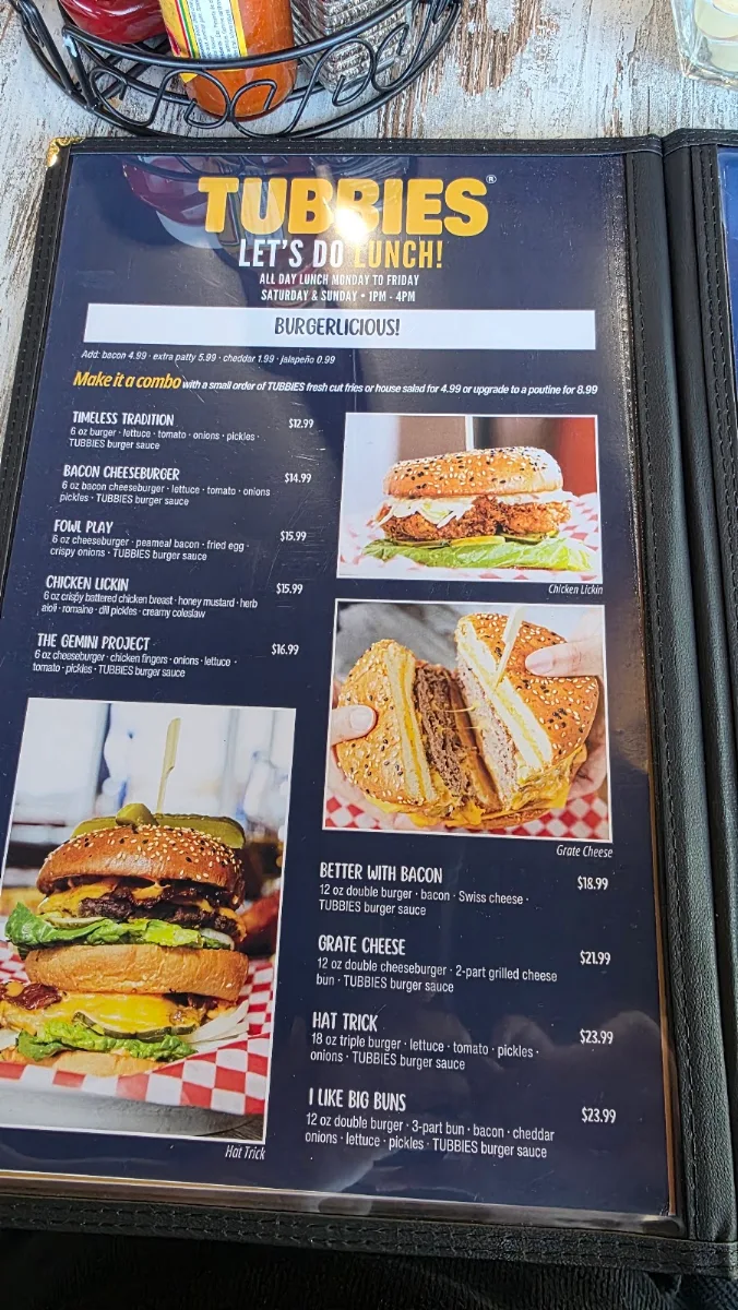 Menu, Tubbies Big Breakfast Lunch & Dairy Bar - Vaughan