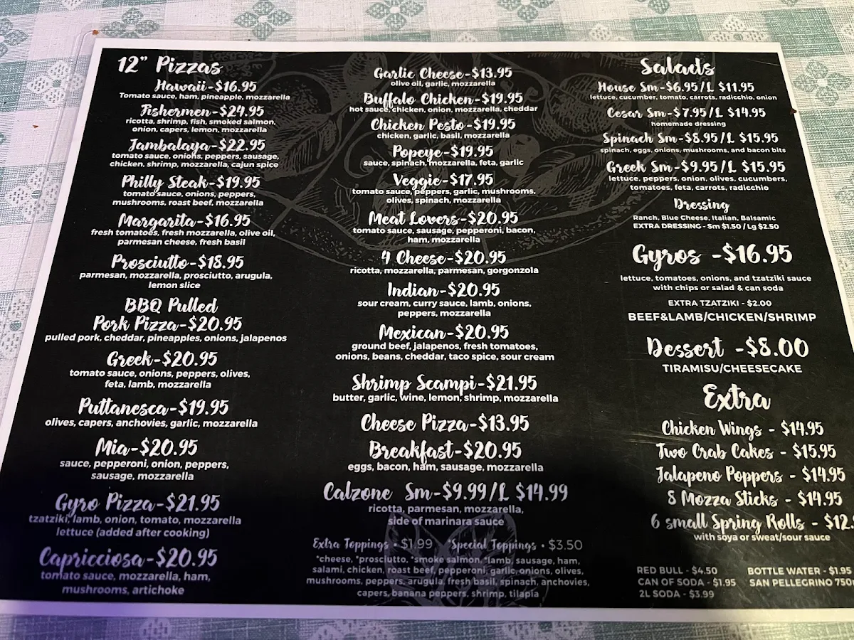 Menu, Mia Pizza