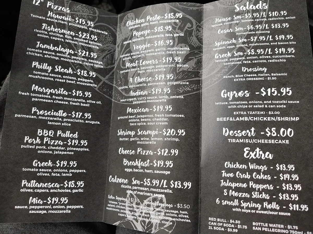 Menu, Mia Pizza