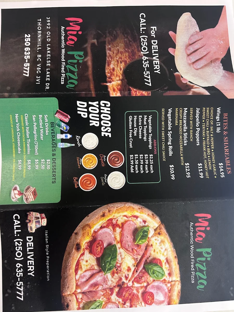 Menu, Mia Pizza