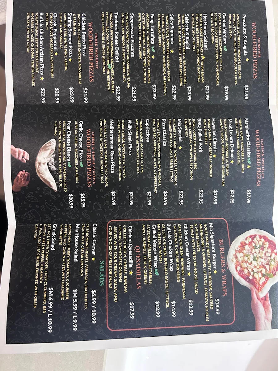 Menu, Mia Pizza