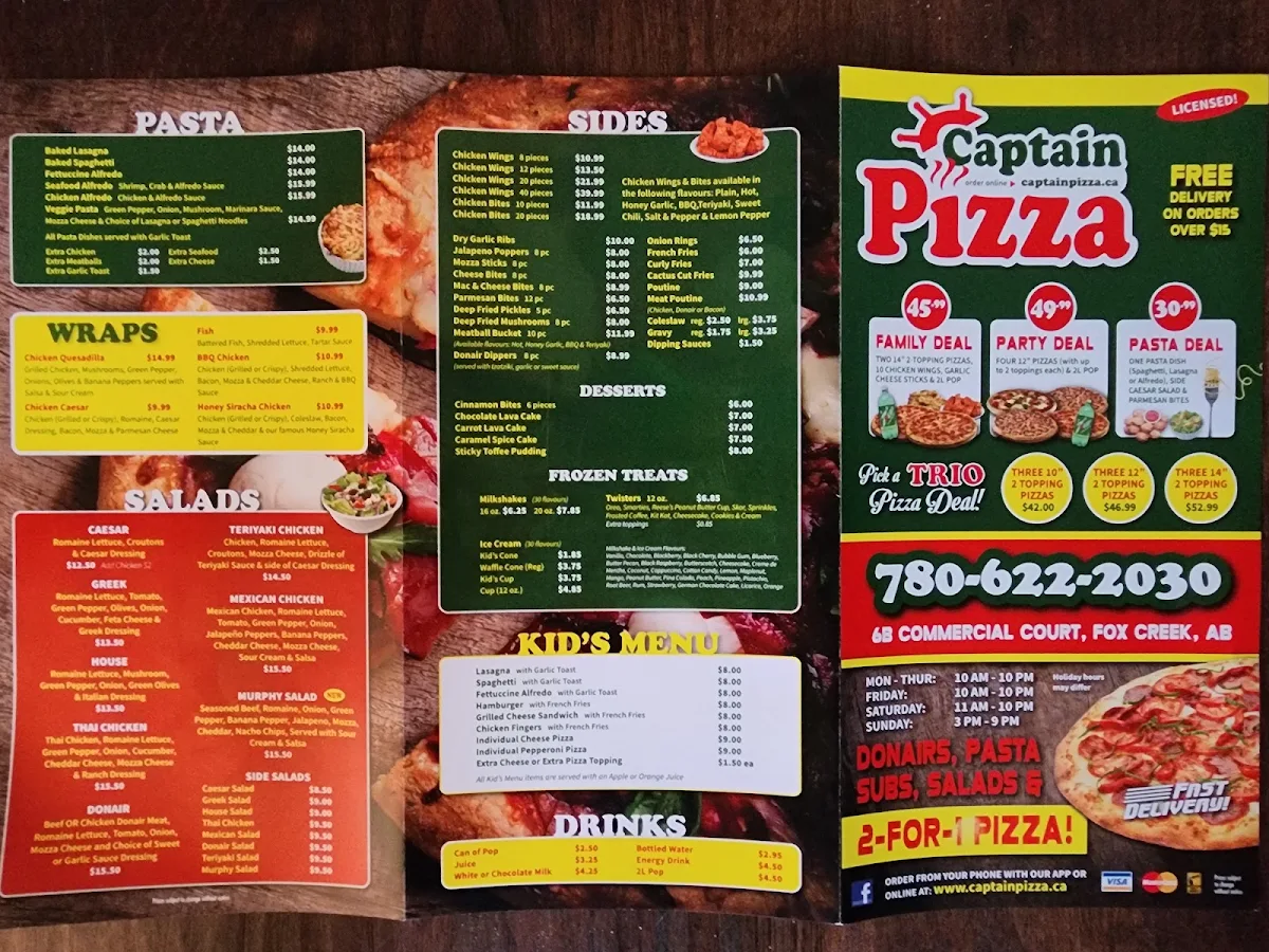 Menu, Captain Pizza