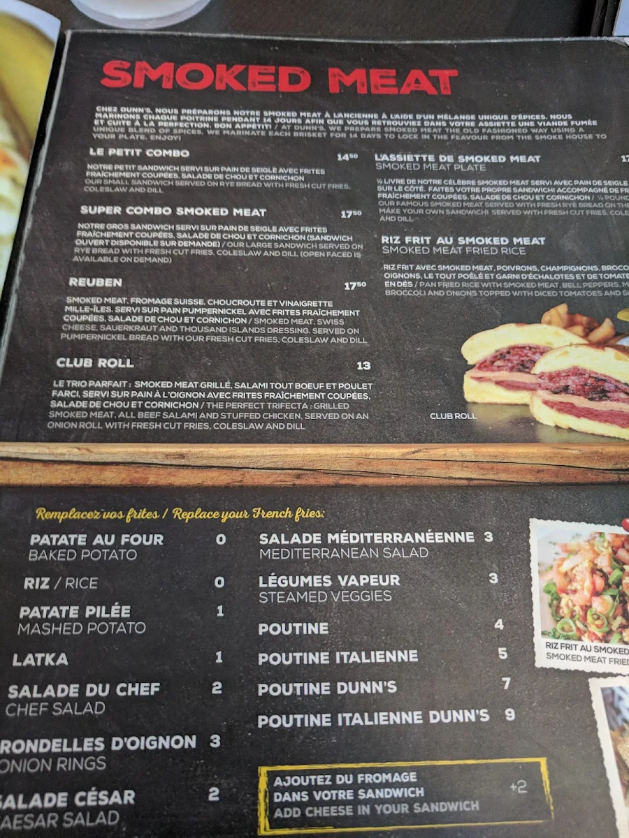 Menu, Dunn's Famous