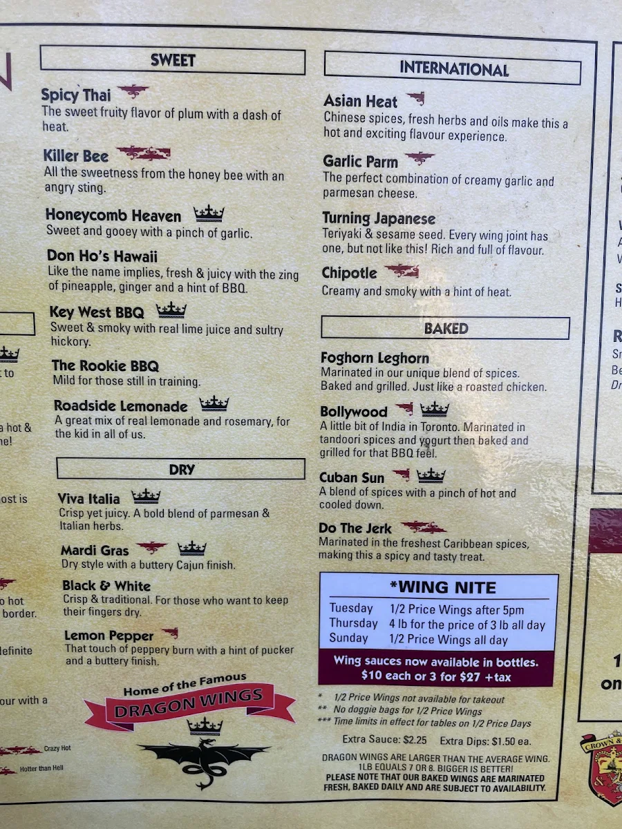 Menu, Crown & Dragon