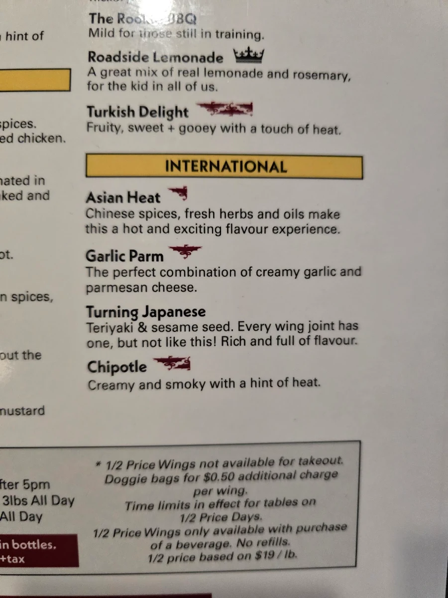 Menu, Crown & Dragon