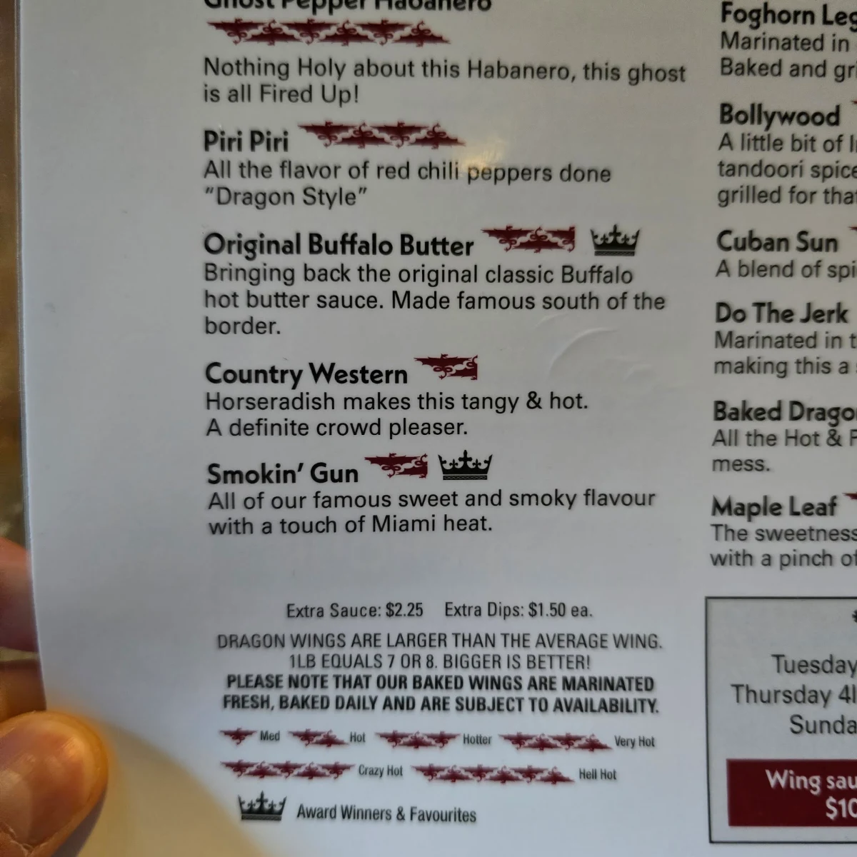 Menu, Crown & Dragon