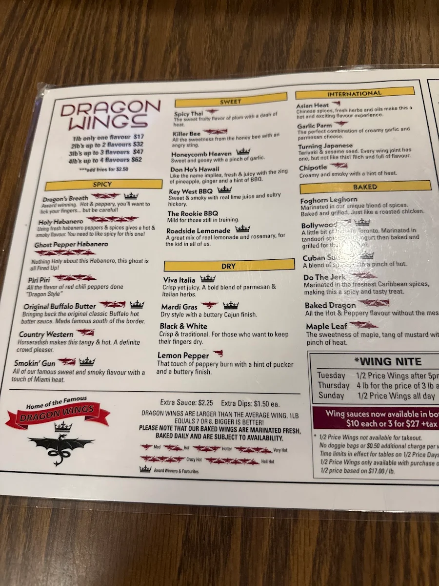 Menu, Crown & Dragon