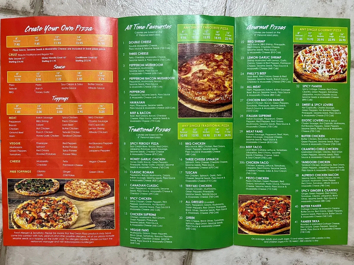 Menu, Red Swan Pizza - Chatham