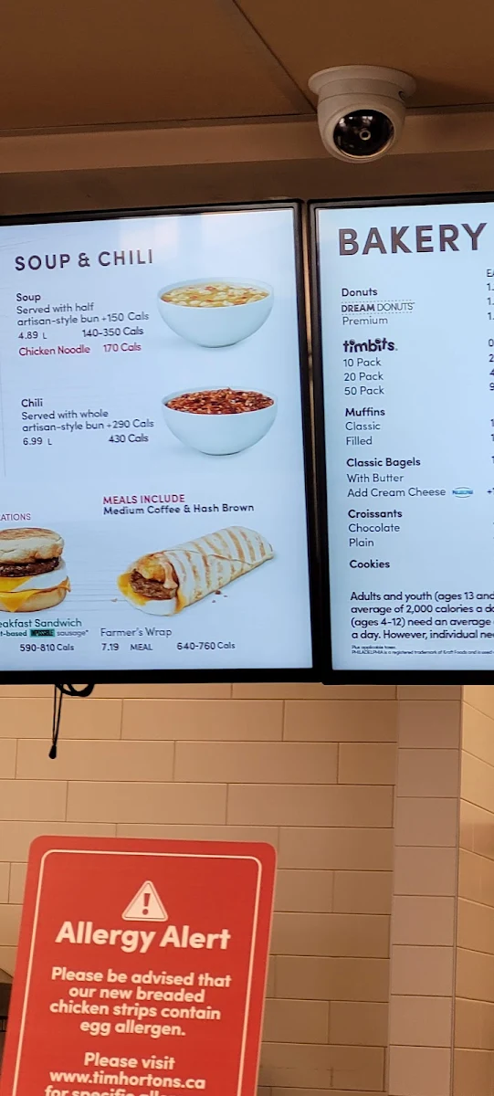Menu, Tim Hortons