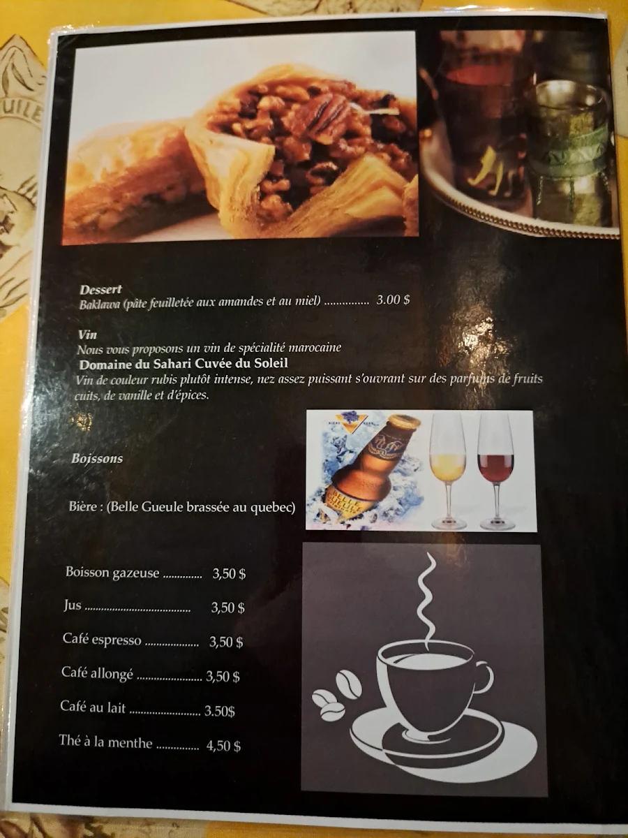 Menu, La Maison Marocaine
