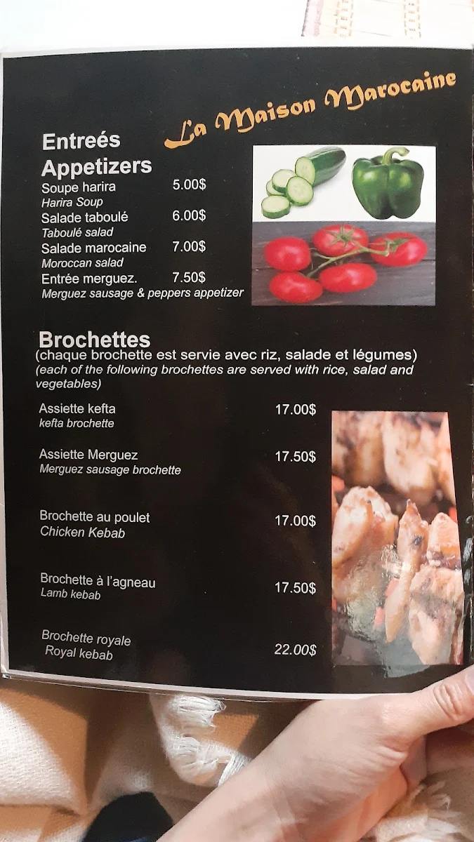 Menu, La Maison Marocaine