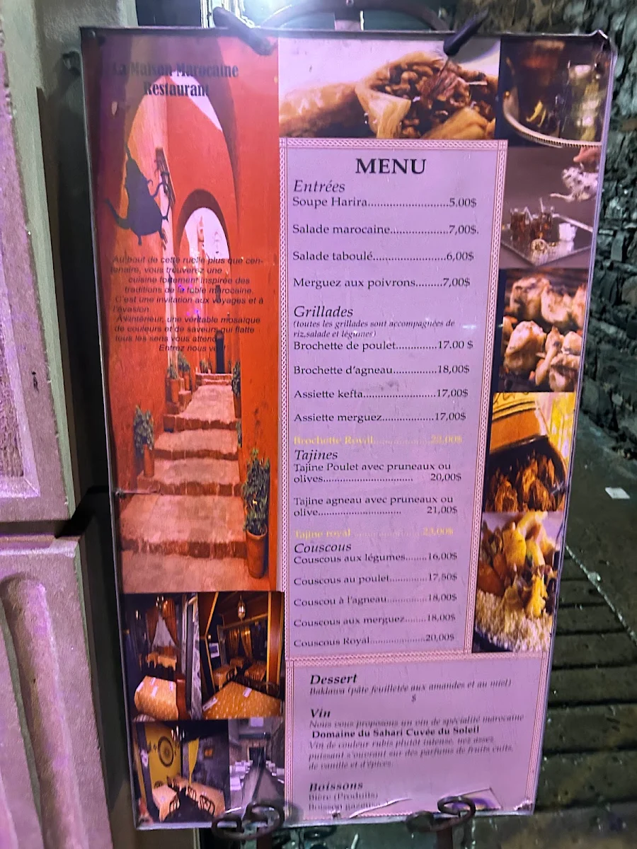 Menu, La Maison Marocaine