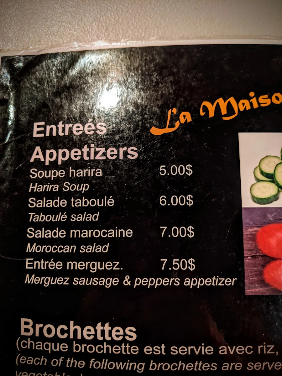 Menu, La Maison Marocaine