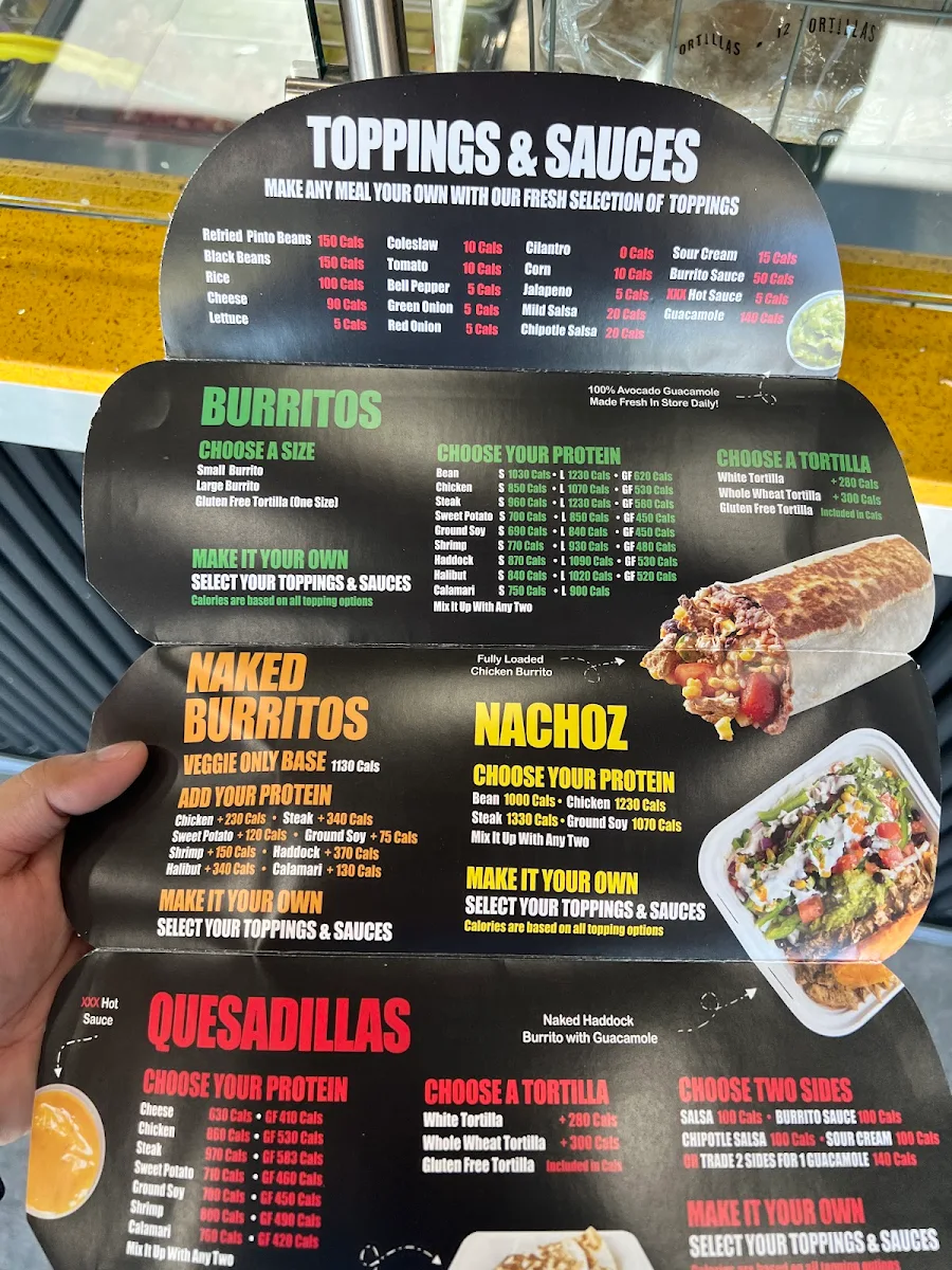 Menu, Burrito Boyz
