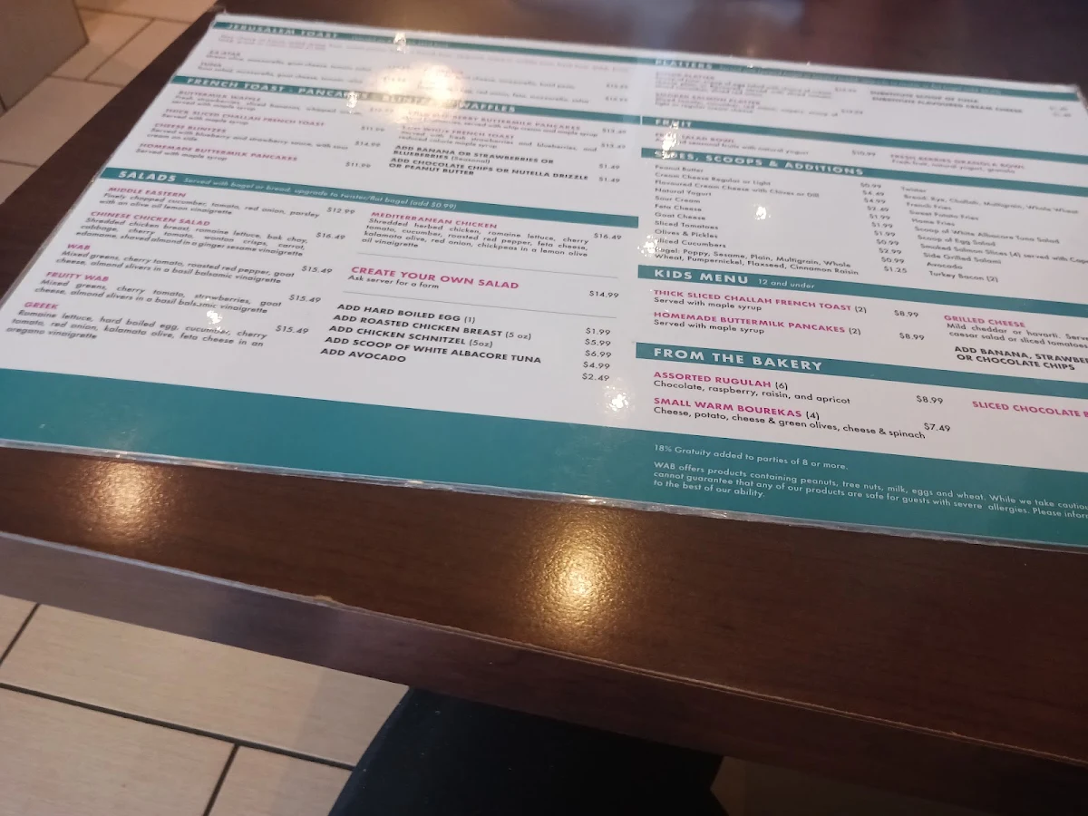 Menu, What A Bagel Eatery - Thornhill